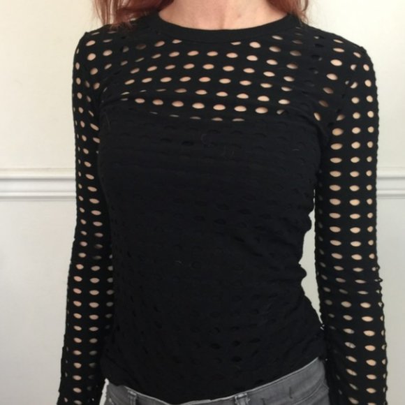 T by Alexander Wang Tops - T by Alexander Wang | gray laser cut mesh top